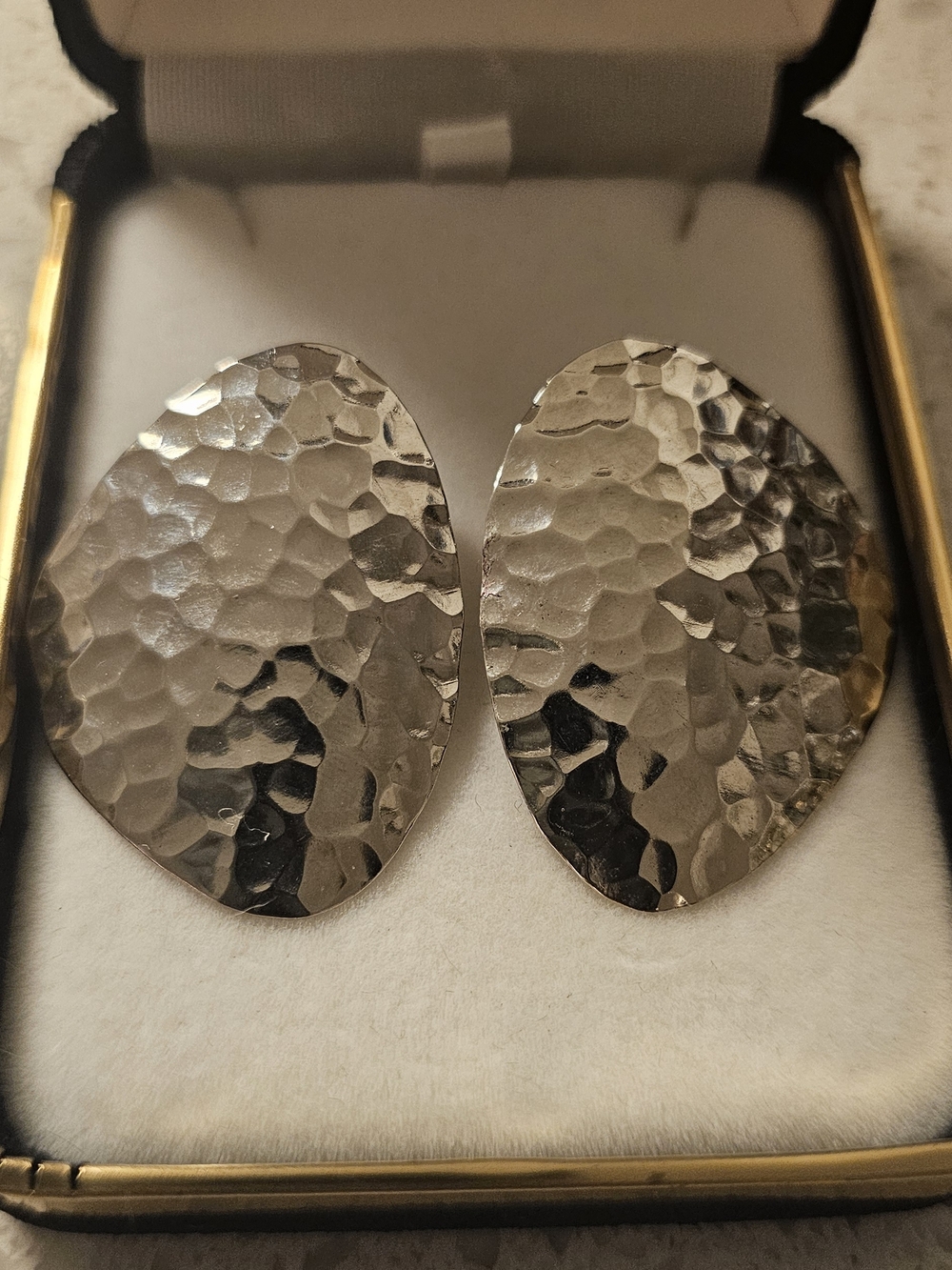 Hammered Silver Oval Statement Earrings